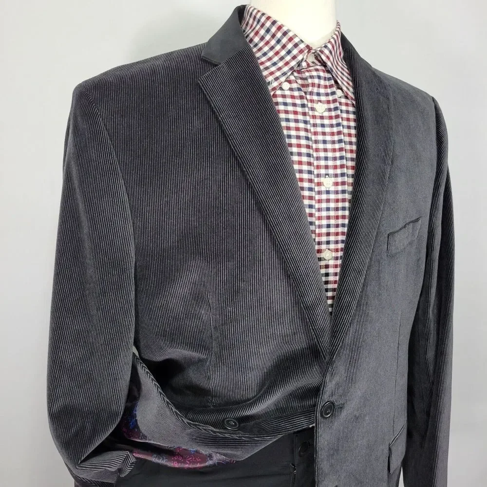 Van Heusen Studio Men's Sport Coat Blazer Two Button DK Gray Corduroy Cotton 48R
